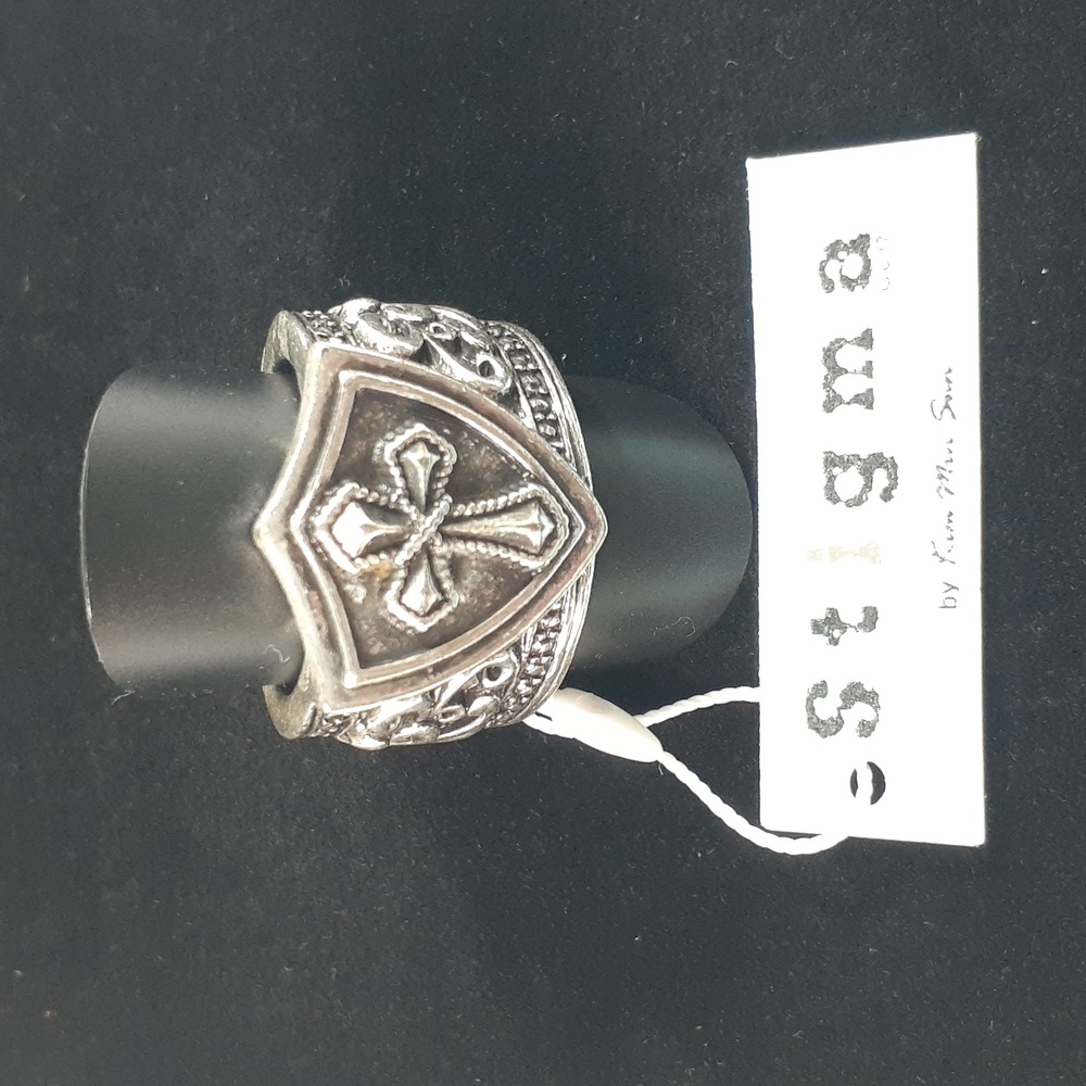 Stigma Men's Silver Fashion Wide Cross Shield Ring Jewelry Size 9 Biker & Rocker